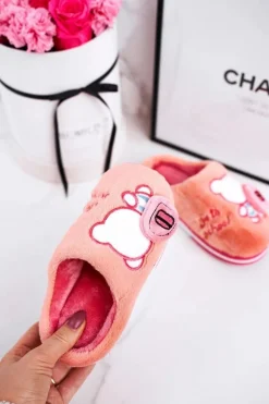 Online Boto Dziecięce Klapki Papcie Z Misiem Różowe Go To School