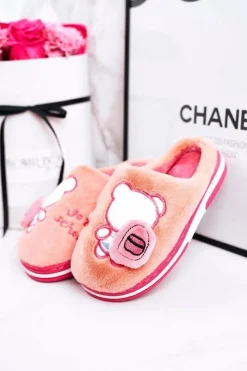 Online Boto Dziecięce Klapki Papcie Z Misiem Różowe Go To School