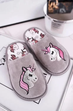 Online Dziecięce Klapki Papcie Z Jednorożcem Szare Unicorn Dzieci Dziewczęce