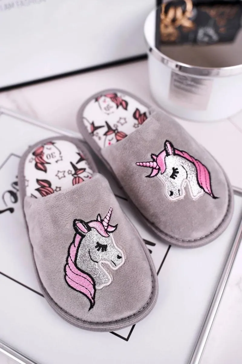 Online Dziecięce Klapki Papcie Z Jednorożcem Szare Unicorn Dzieci Dziewczęce