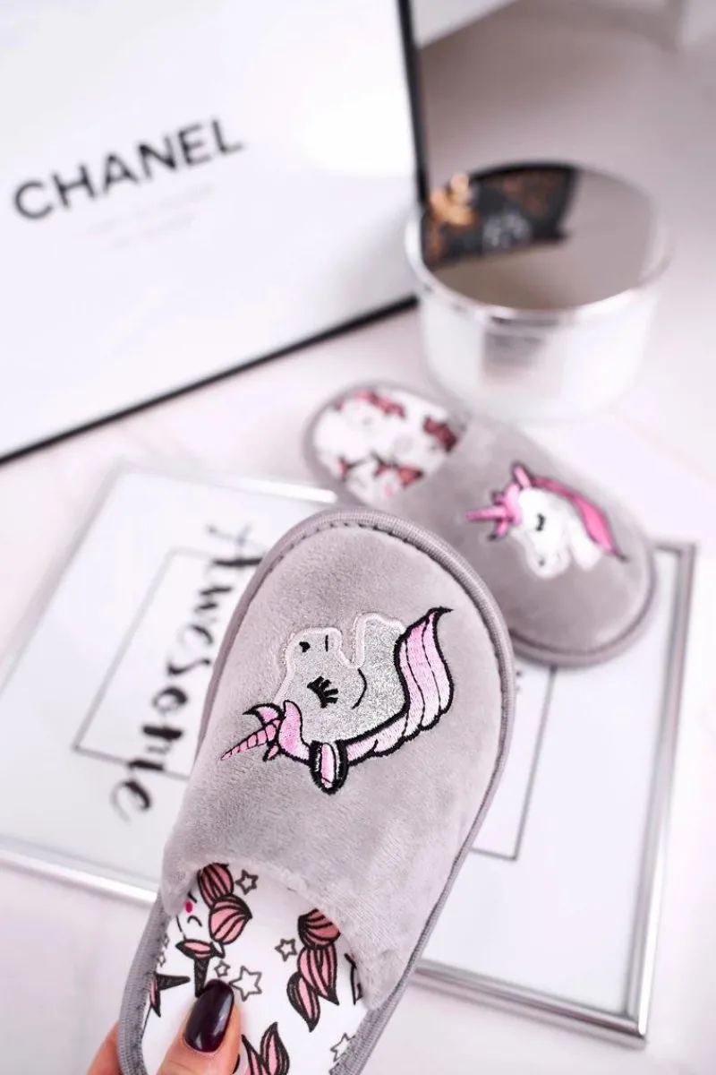 Online Dziecięce Klapki Papcie Z Jednorożcem Szare Unicorn Dzieci Dziewczęce