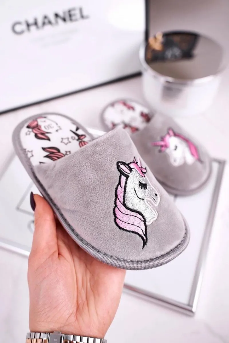 Online Dziecięce Klapki Papcie Z Jednorożcem Szare Unicorn Dzieci Dziewczęce