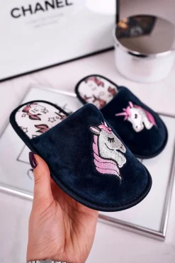 Sale Evento Dziecięce Klapki Papcie Z Jednorożcem Granatowe Unicorn