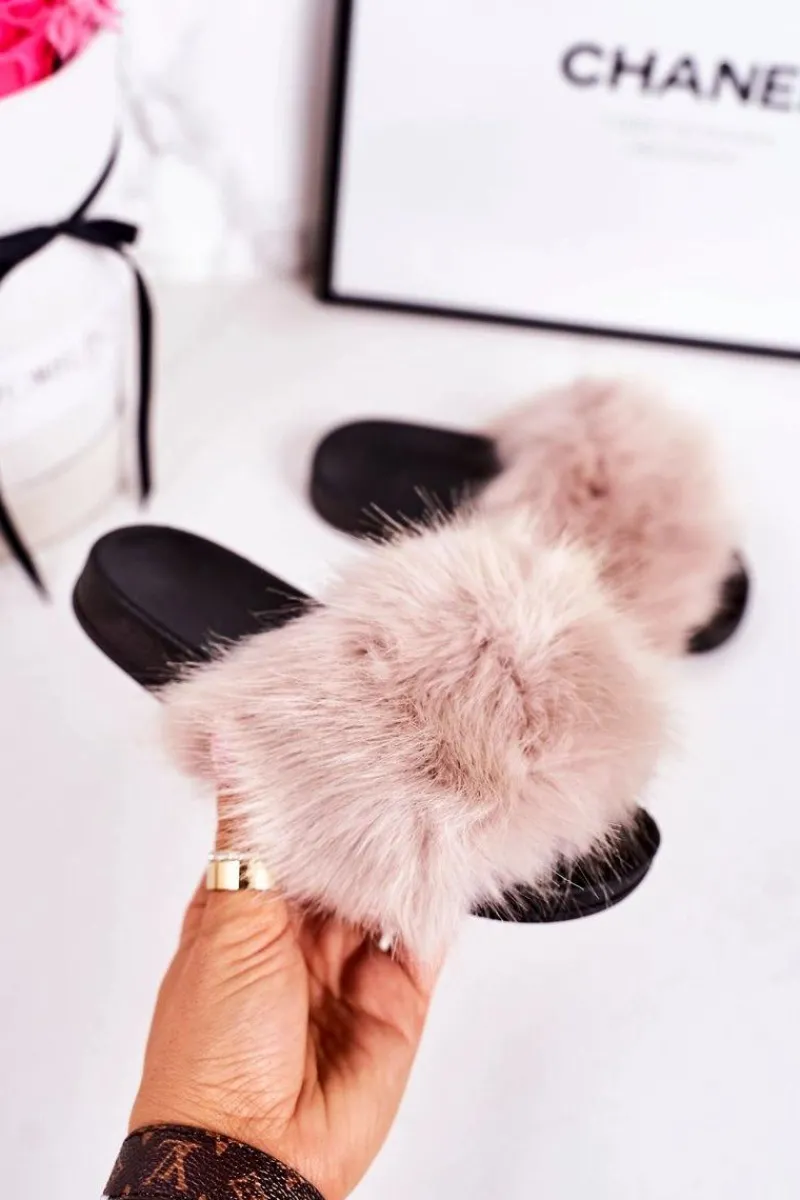 Discount Dziecięce Klapki Z Futerkiem Beżowe Fashionista Damskie Dziewczęce|Klapki Z Futerkiem