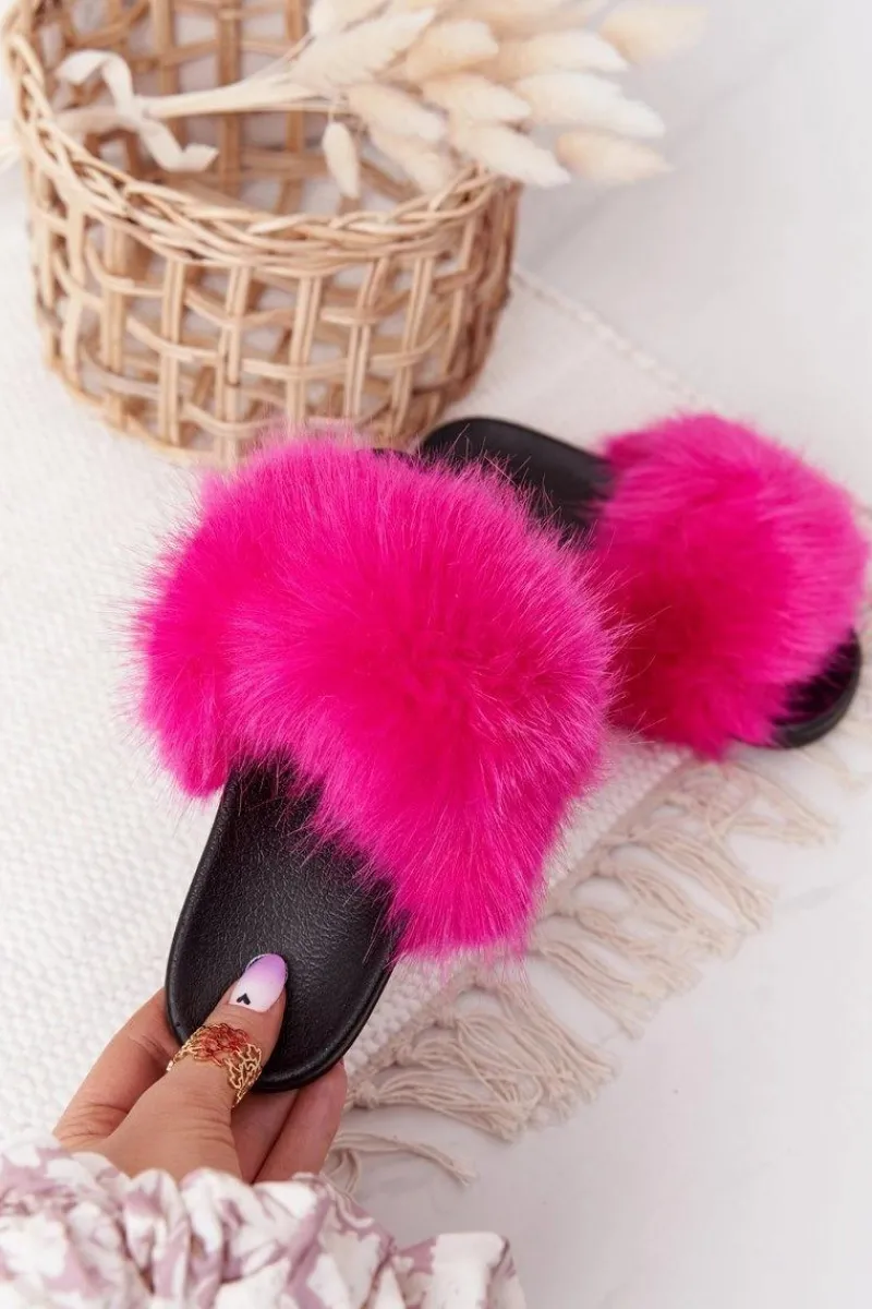 Hot Dziecięce Klapki Z Futerkiem Fuksja Fashionista Damskie Dziewczęce|Klapki Z Futerkiem