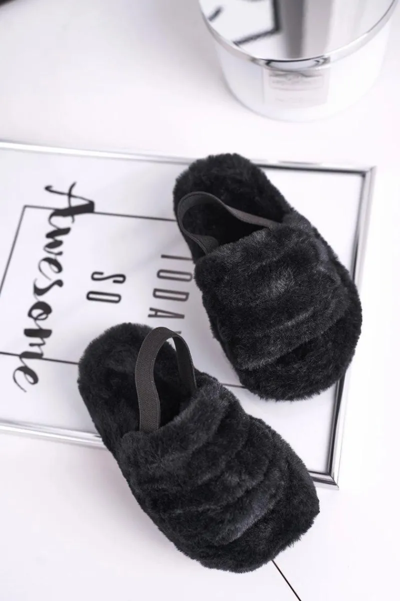 Dziewczęce|Klapki Z Futerkiem>Boto Dziecięce klapki z futerkiem i gumką czarne Fluffy