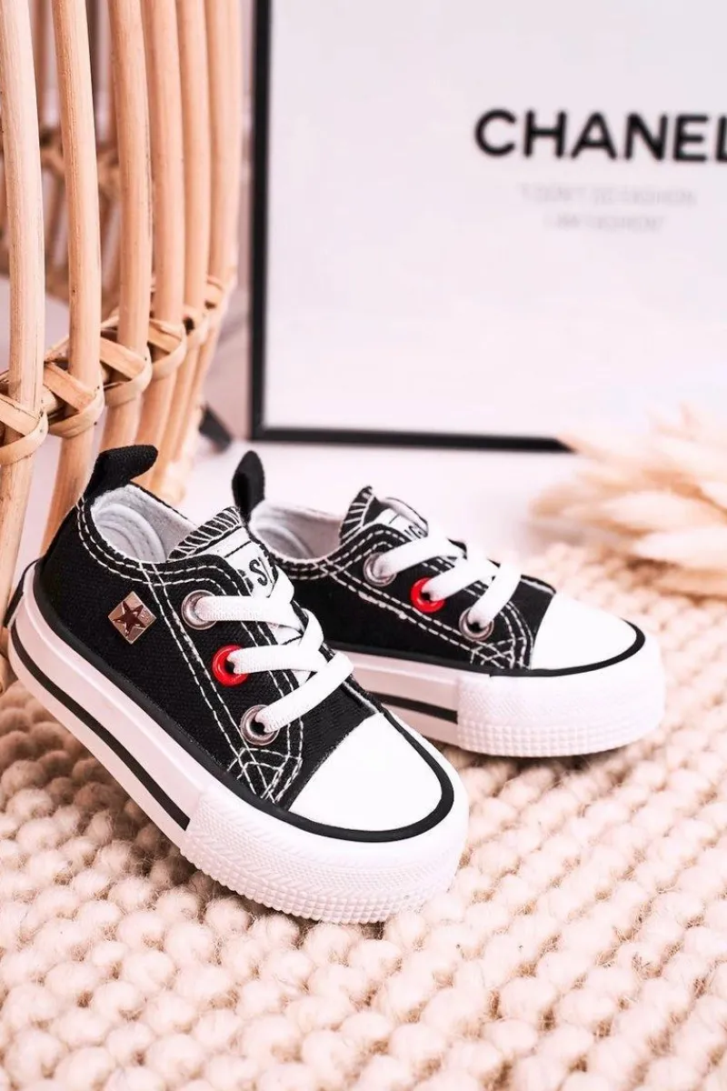 Outlet Big Star Shoes Dziecięce Klasyczne Niskie Trampki BIG STAR HH374194 Czarne Czarny