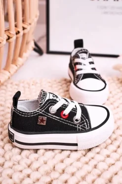 Outlet Big Star Shoes Dziecięce Klasyczne Niskie Trampki BIG STAR HH374194 Czarne Czarny