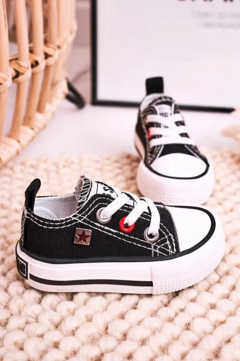 Outlet Big Star Shoes Dziecięce Klasyczne Niskie Trampki BIG STAR HH374194 Czarne Czarny