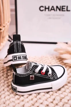 Outlet Big Star Shoes Dziecięce Klasyczne Niskie Trampki BIG STAR HH374194 Czarne Czarny