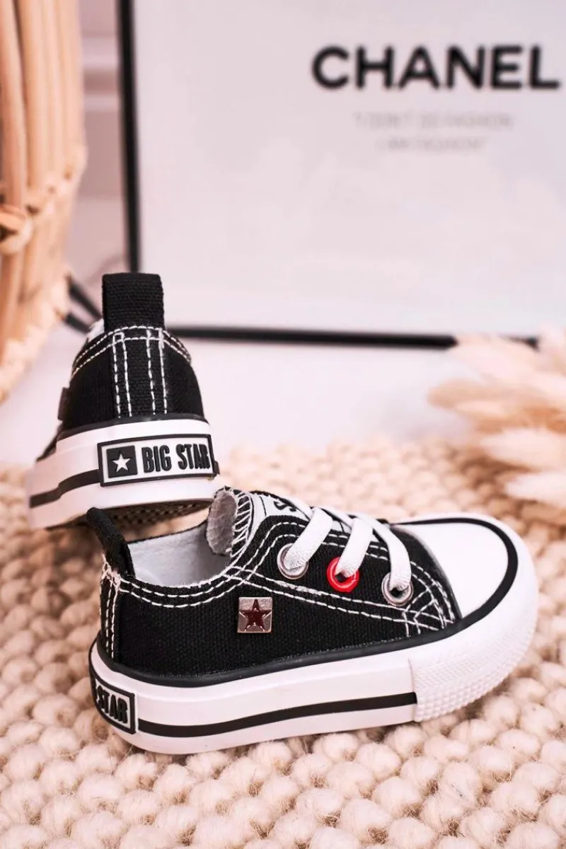 Outlet Big Star Shoes Dziecięce Klasyczne Niskie Trampki BIG STAR HH374194 Czarne Czarny