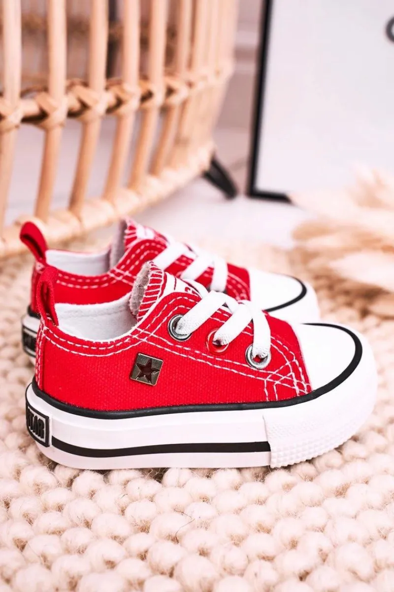 Chłopięce|Dziewczęce>Big Star Shoes Dziecięce Klasyczne Niskie Trampki BIG STAR HH374196 Czerwone Czerwony