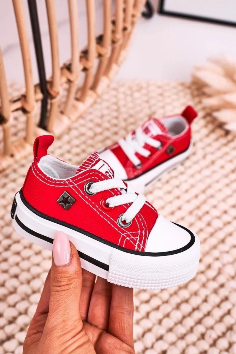 Chłopięce|Dziewczęce>Big Star Shoes Dziecięce Klasyczne Niskie Trampki BIG STAR HH374196 Czerwone Czerwony