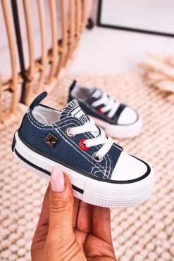 Sale Dziecięce Klasyczne Niskie Trampki BIG STAR HH374195 Granatowe Dzieci Chłopięce|Dziewczęce