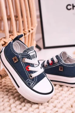 Sale Dziecięce Klasyczne Niskie Trampki BIG STAR HH374195 Granatowe Dzieci Chłopięce|Dziewczęce