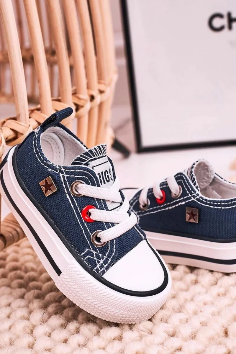 Sale Dziecięce Klasyczne Niskie Trampki BIG STAR HH374195 Granatowe Dzieci Chłopięce|Dziewczęce