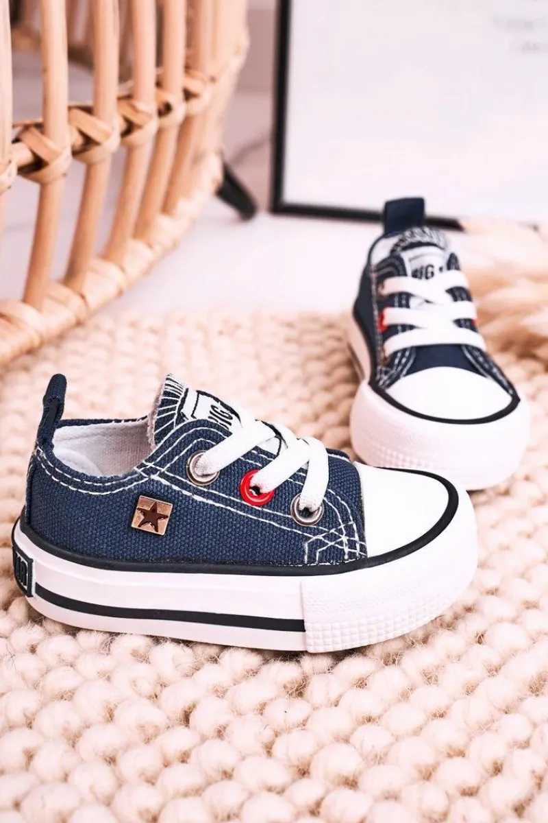 Sale Dziecięce Klasyczne Niskie Trampki BIG STAR HH374195 Granatowe Dzieci Chłopięce|Dziewczęce