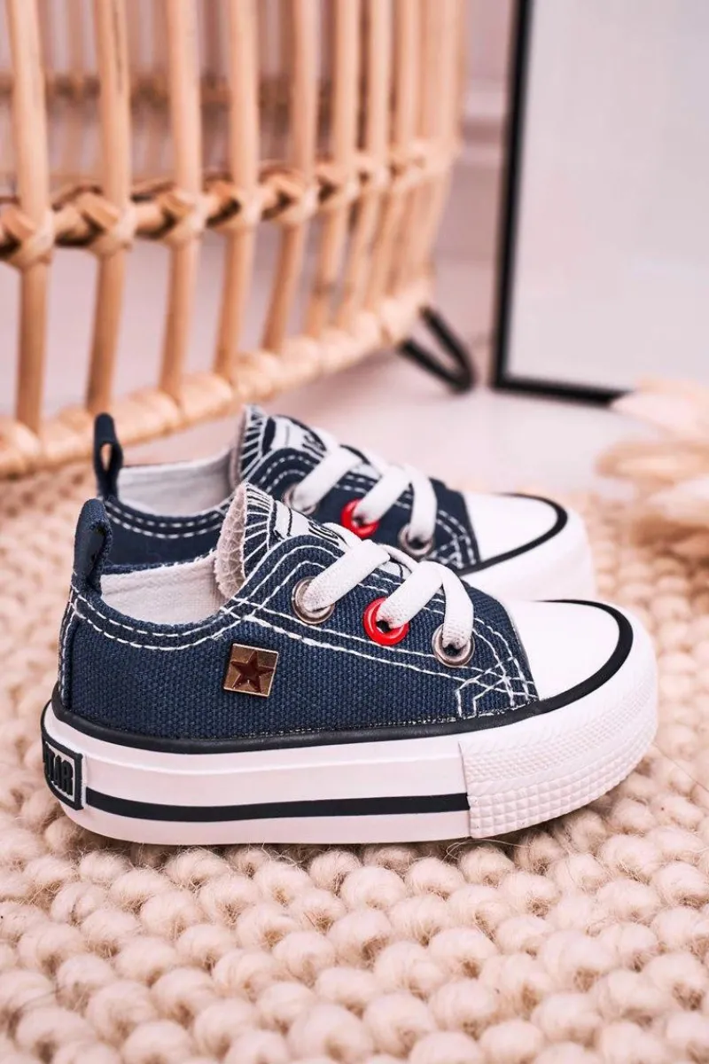 Sale Dziecięce Klasyczne Niskie Trampki BIG STAR HH374195 Granatowe Dzieci Chłopięce|Dziewczęce