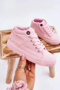 Online Dziecięce Klasyczne Wysokie Trampki Big Star LL374003 Różowe Dzieci Chłopięce|Dziewczęce