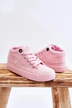 Online Dziecięce Klasyczne Wysokie Trampki Big Star LL374003 Różowe Dzieci Chłopięce|Dziewczęce