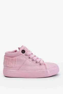 Online Dziecięce Klasyczne Wysokie Trampki Big Star LL374003 Różowe Dzieci Chłopięce|Dziewczęce