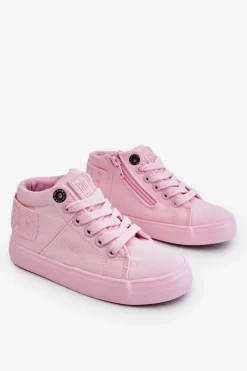 Online Dziecięce Klasyczne Wysokie Trampki Big Star LL374003 Różowe Dzieci Chłopięce|Dziewczęce