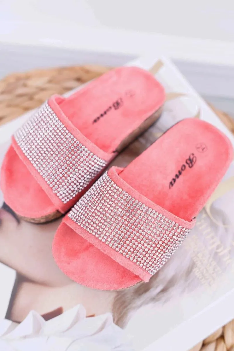 Clearance Boto Dziecięce Koralowe Klapki Na Korku Kryształki Malena