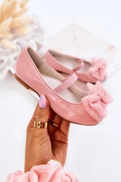 Outlet Damskie buty S.Barski Dziecięce Lakierowane Balerinki Z Kokardą Różowe Zolly