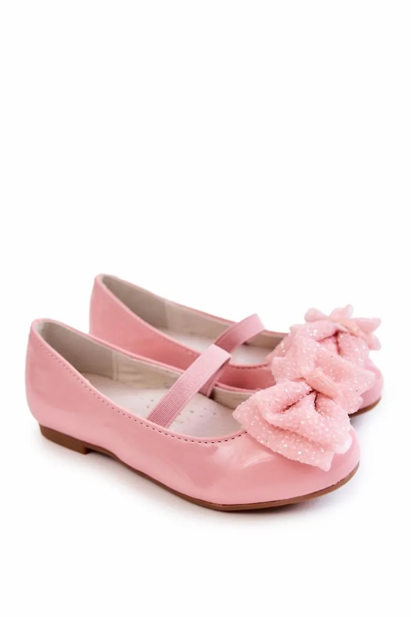 Outlet Damskie buty S.Barski Dziecięce Lakierowane Balerinki Z Kokardą Różowe Zolly