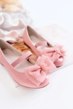 Outlet Damskie buty S.Barski Dziecięce Lakierowane Balerinki Z Kokardą Różowe Zolly