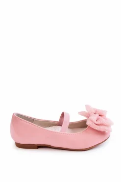 Outlet Damskie buty S.Barski Dziecięce Lakierowane Balerinki Z Kokardą Różowe Zolly