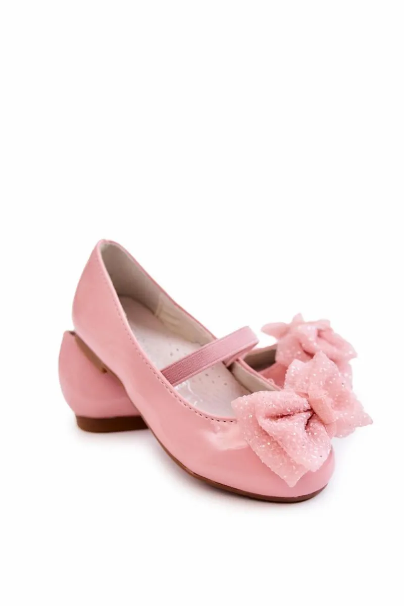 Outlet Damskie buty S.Barski Dziecięce Lakierowane Balerinki Z Kokardą Różowe Zolly
