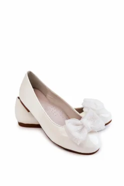 Sale Damskie buty S.Barski Dziecięce Lakierowane Balerinki Z Kokardą Białe Zolly