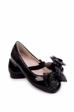 Balerinki Dziecięce>Damskie buty S.Barski Dziecięce Lakierowane Balerinki Z Kokardą Czarne Zolly Czarny