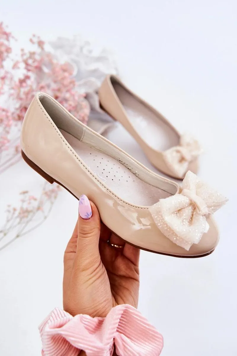 Balerinki Dziecięce>Damskie buty S.Barski Dziecięce Lakierowane Balerinki Z Kokardą Beżowe Zolly