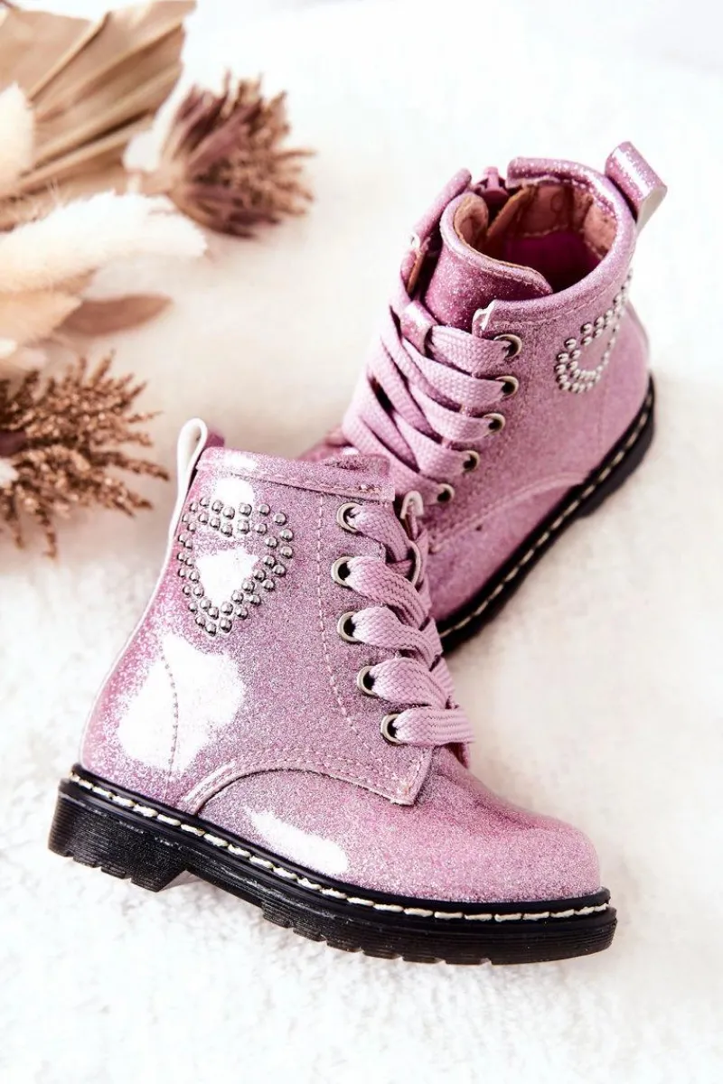 Dziewczęce>Boto Dziecięce Lakierowane Botki Błyszczące Różowe Macy