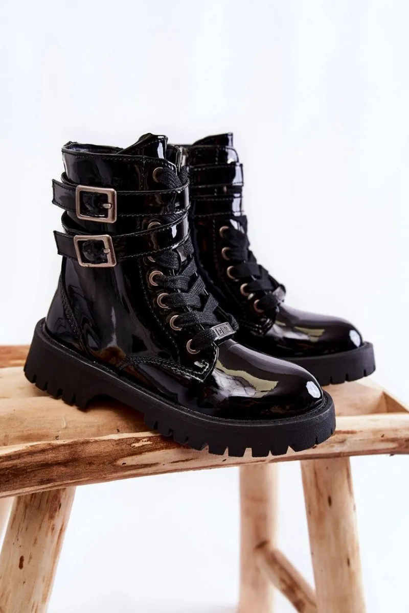 Discount Big Star Shoes Dziecięce Lakierowane Botki Big Star KK374131 Czarne