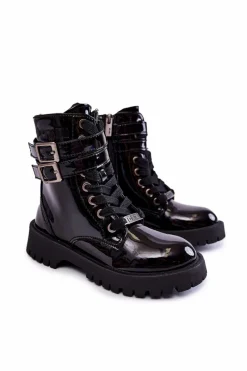 Discount Big Star Shoes Dziecięce Lakierowane Botki Big Star KK374131 Czarne