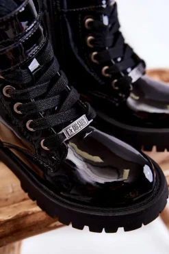 Discount Big Star Shoes Dziecięce Lakierowane Botki Big Star KK374131 Czarne