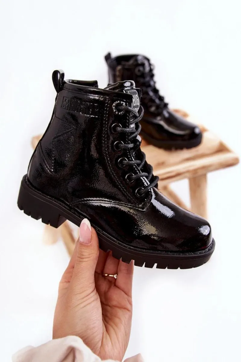 New Big Star Shoes Dziecięce Lakierowane Ocieplane Botki Big Star II374045 Czarne