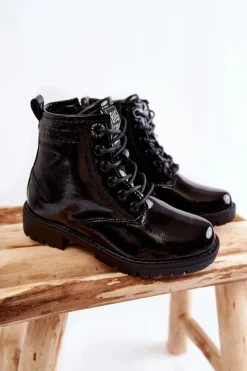 New Big Star Shoes Dziecięce Lakierowane Ocieplane Botki Big Star II374045 Czarne