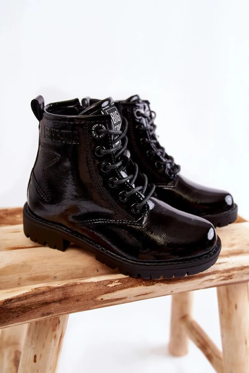 New Big Star Shoes Dziecięce Lakierowane Ocieplane Botki Big Star II374045 Czarne