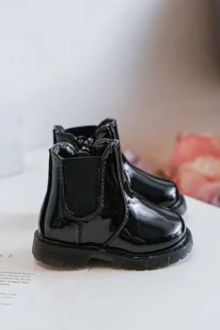 Discount Dziecięce Lakierowane Ocieplane Botki Czarne Porky Dzieci Dziewczęce