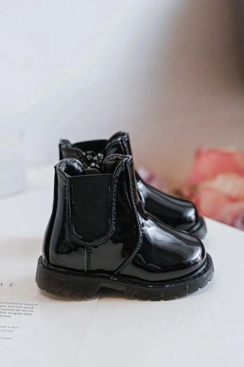 Discount Dziecięce Lakierowane Ocieplane Botki Czarne Porky Dzieci Dziewczęce