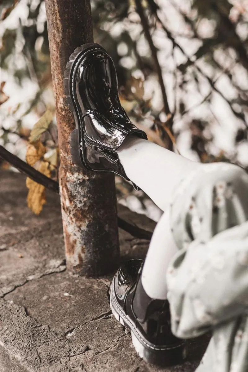 Discount Dziecięce Lakierowane Ocieplane Botki Czarne Porky Dzieci Dziewczęce