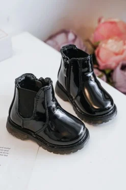 Discount Dziecięce Lakierowane Ocieplane Botki Czarne Porky Dzieci Dziewczęce