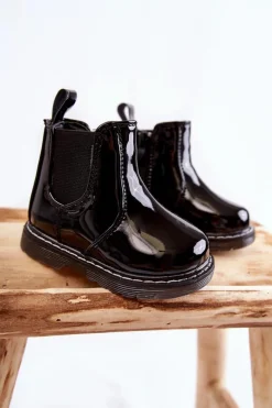 Discount Dziecięce Lakierowane Ocieplane Botki Czarne Porky Dzieci Dziewczęce