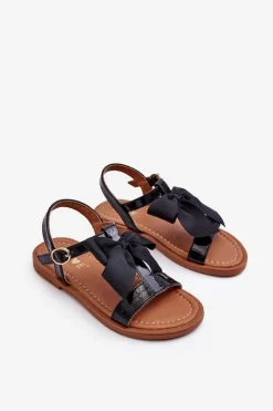 Outlet Evento Dziecięce Lakierowane Sandałki Z Kokardą Czarne Netina