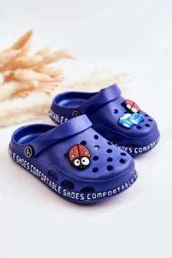 Chłopięce|Dziewczęce>Boto Dziecięce Lekkie Klapki Kroksy Z Ozdobą Granatowe Bertis