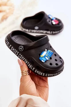 Best Dziecięce Lekkie Klapki Kroksy Z Ozdobą Czarne Bertis Dzieci Chłopięce|Dziewczęce